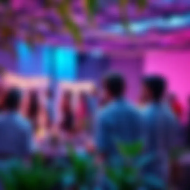 Spiritual Gathering in Georgia People connecting at a spiritual event, surrounded by plants and crystals, engaging in conversation.