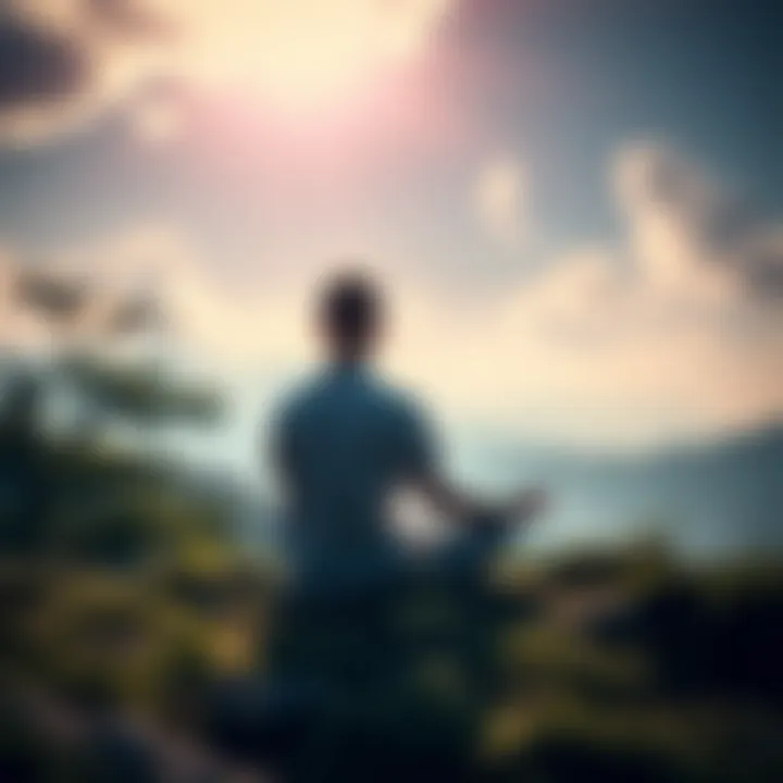 A person meditating in nature, surrounded by peaceful scenery and soft light, symbolizing personal growth through spirituality.