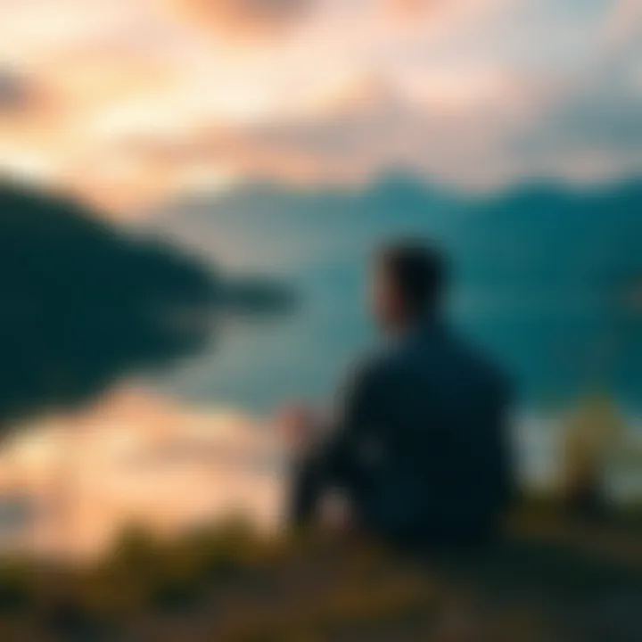 Person Reflecting on Spiritual Journey A person sitting peacefully by a lake, contemplating their spiritual identity after leaving Christianity.