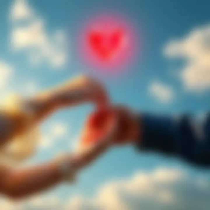 Spiritual marriage concept Two people holding hands with a heart symbol above them, representing spiritual connection without legal marriage