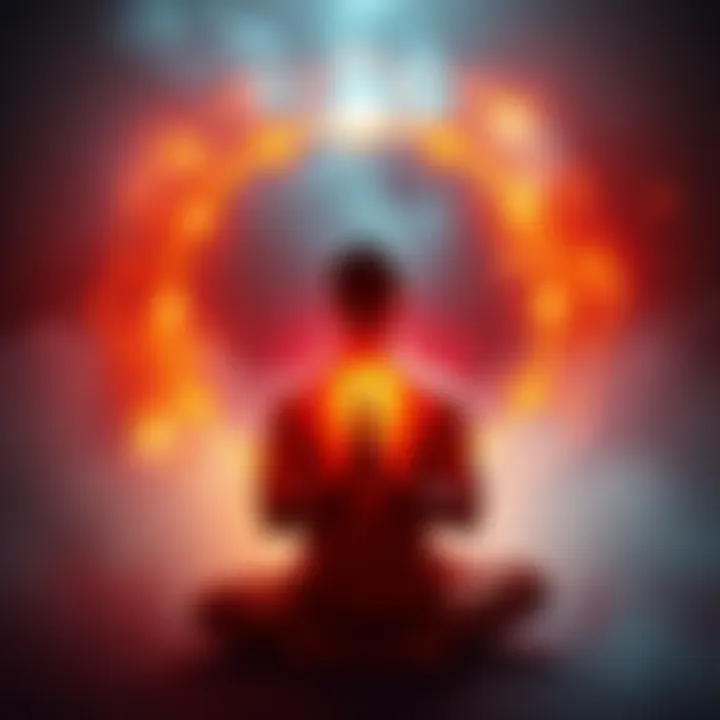 Spiritual and Physical Protection A person meditating with a glowing shield around them, symbolizing both spiritual and physical protection.