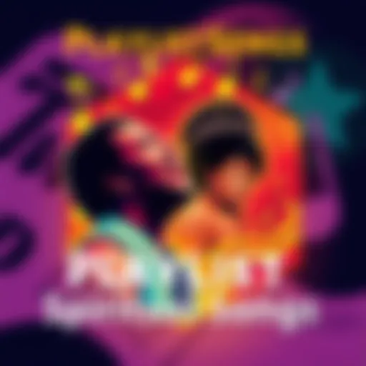 A colorful album cover featuring musical notes and images of artists like Stevie Wonder and Nina Simone with a spiritual theme