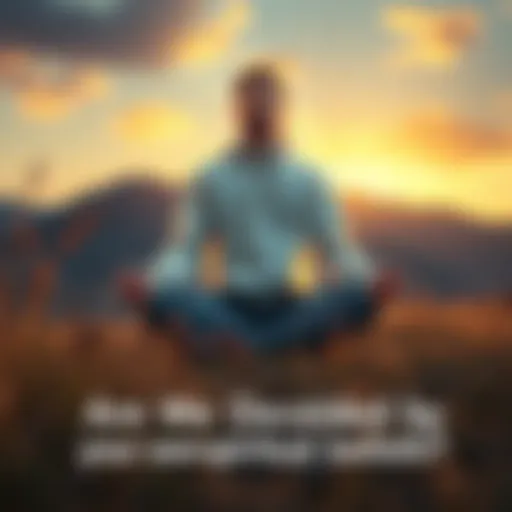 Spiritual Reflection A person sitting cross-legged in nature, contemplating spiritual beliefs with a serene expression.