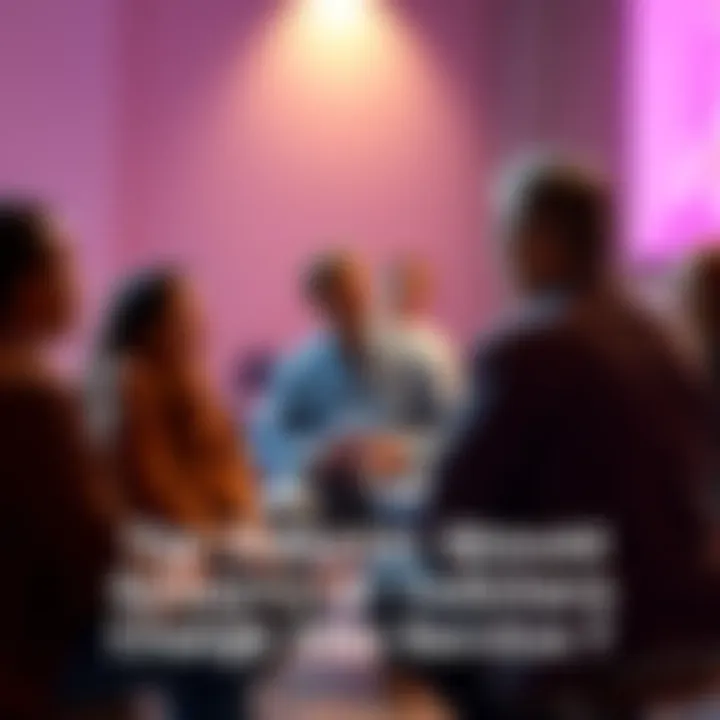 A spiritual teacher speaking to a small group, considering the topic of charging for services. Some attendees appear engaged while others reflect on the discussion.