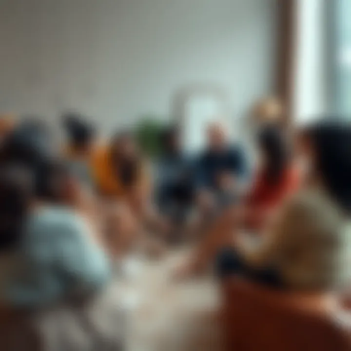 Group of people in a circle sharing their beliefs A diverse group of individuals sitting in a circle, openly discussing their spiritual beliefs and experiences in a supportive atmosphere.