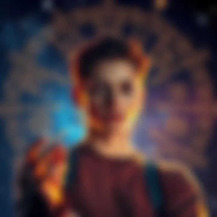 A 33-year-old person reflecting on their spiritual experiences, surrounded by astrological symbols and a starry background.