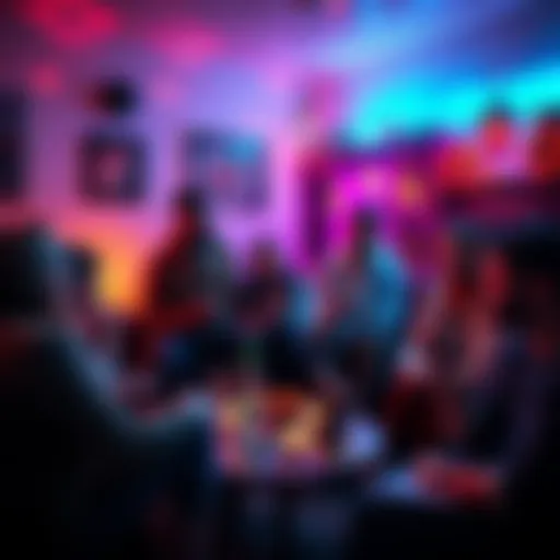 A diverse group of people engaged in a lively discussion about spirituality and magical themes in a cozy setting.