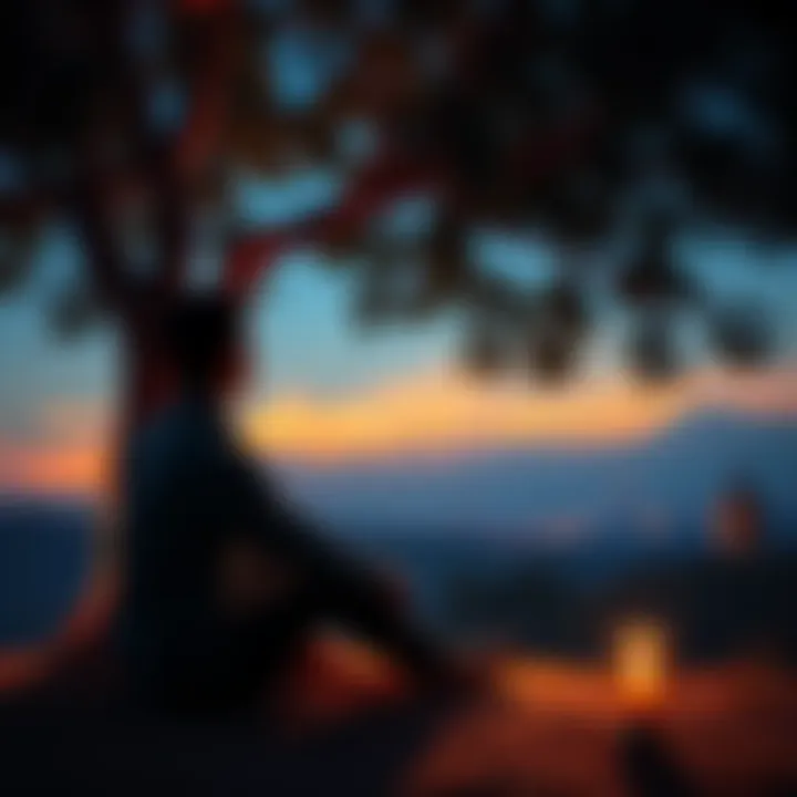 A person sitting under a tree, reflecting on the balance between spiritual beliefs and enjoying life's pleasures.