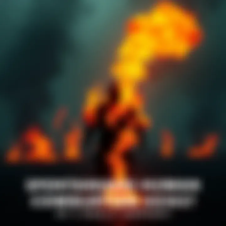 A figure is engulfed in flames while the surrounding area remains intact and unharmed