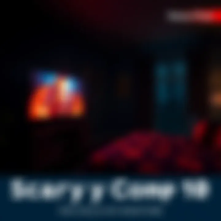 A dark room with a flickering TV showing scary images, creating a tense atmosphere