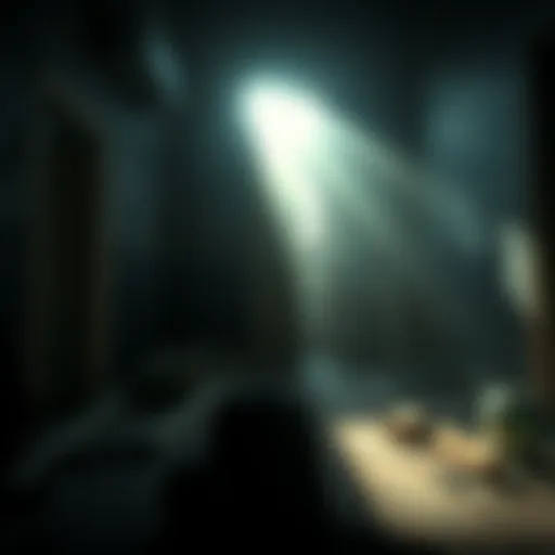 A photo showing a dimly lit room during renovations, with dust particles and sunlight creating an eerie effect, suggesting something unusual is present.