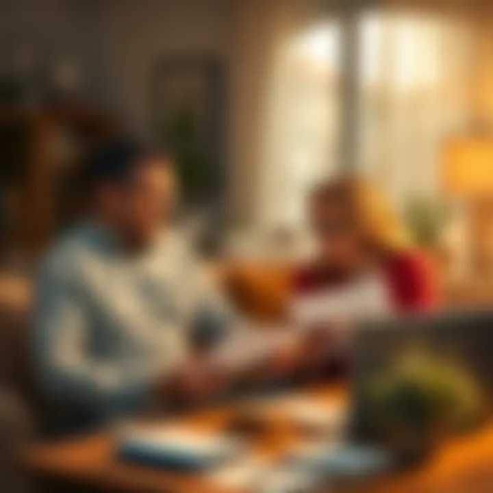 A husband discussing a cryptid named Dr. Pepperman with his spouse. They appear excited and curious, sitting at a table with papers and a laptop. The room has a cozy, inviting atmosphere.