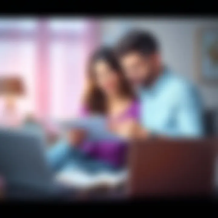 A couple discussing their future plans and relationship expectations while looking at a notebook and a laptop