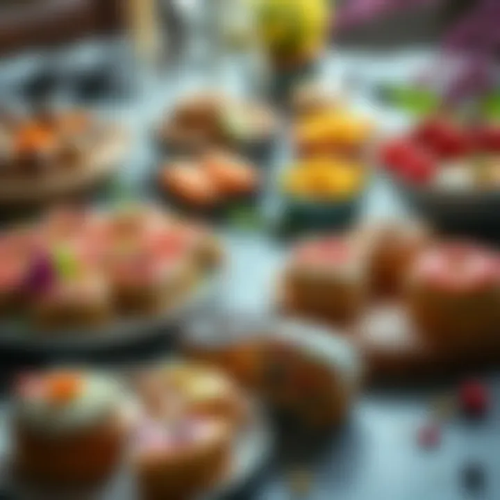 A table filled with colorful baked treats using seasonal ingredients, celebrating spring and Ostara.