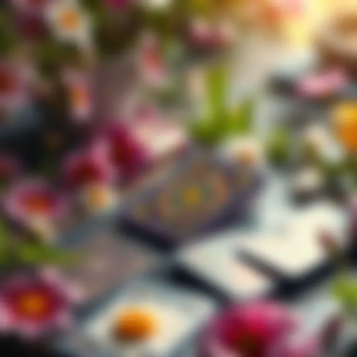 Spring Oracle Card Reading A colorful display of oracle cards with flowers around, inviting people for free readings this spring.