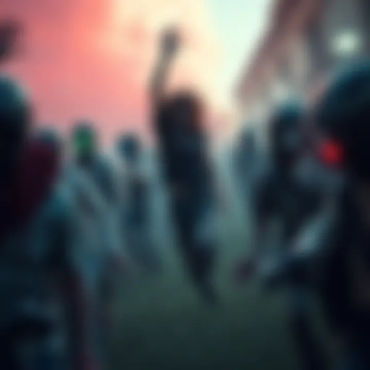 People dressed as zombies and survivors engaging in a staged zombie apocalypse experience