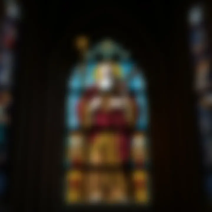 A stained glass window depicting Hiram Abiff, the architect of the Jerusalem temple, located in St John's Church, Chester