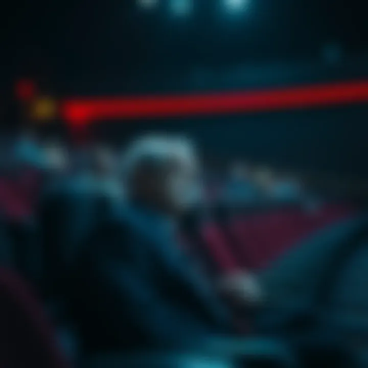 Stanley Kubrick sitting in a theater, looking thoughtful after presenting 'Eyes Wide Shut' to Warner Bros.