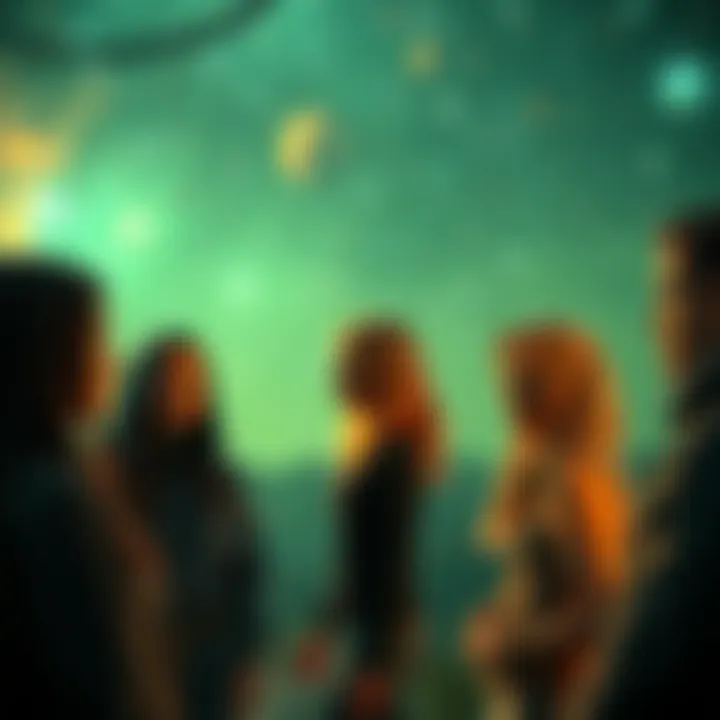 Star-seeds Discussing Earth Evacuation A group of star-seeds and light workers engaged in a conversation about messages regarding evacuating Earth, looking intrigued and contemplative.