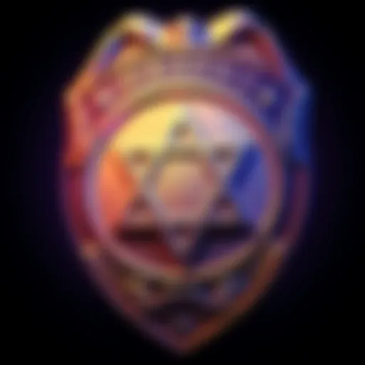 Close-up of a police badge featuring the Star of David symbol