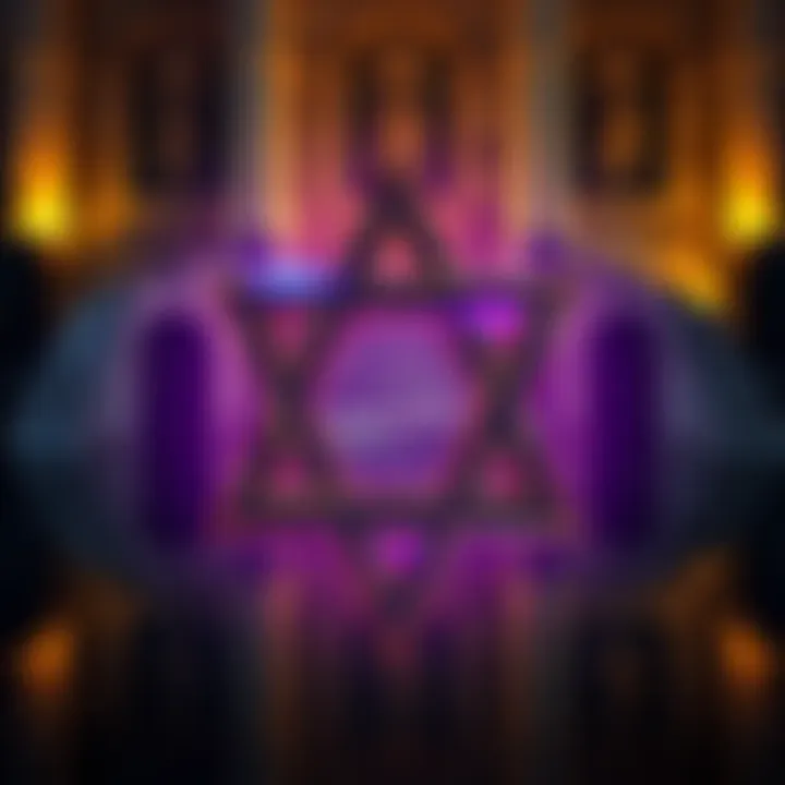 A depiction of the Star of David, featuring two overlapping triangles, set against a historical background reflecting ancient practices.