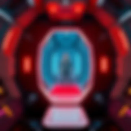 Star Trek Teleporter Concept A futuristic teleporter pod creating a clone of a person while the original is disappearing, set in a sci-fi environment.