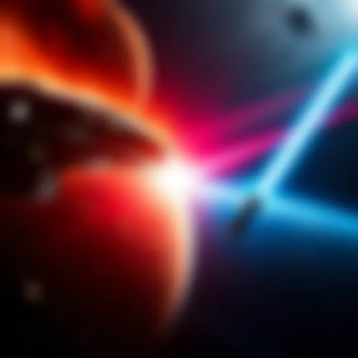 A scene depicting the iconic starships from Star Trek and Star Wars facing each other in space, with stars and planets in the background.