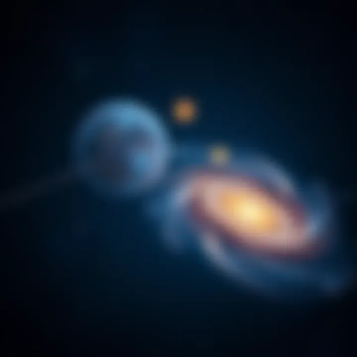 A view of bright stars and swirling galaxies in a dark sky, showcasing the vastness of the universe.