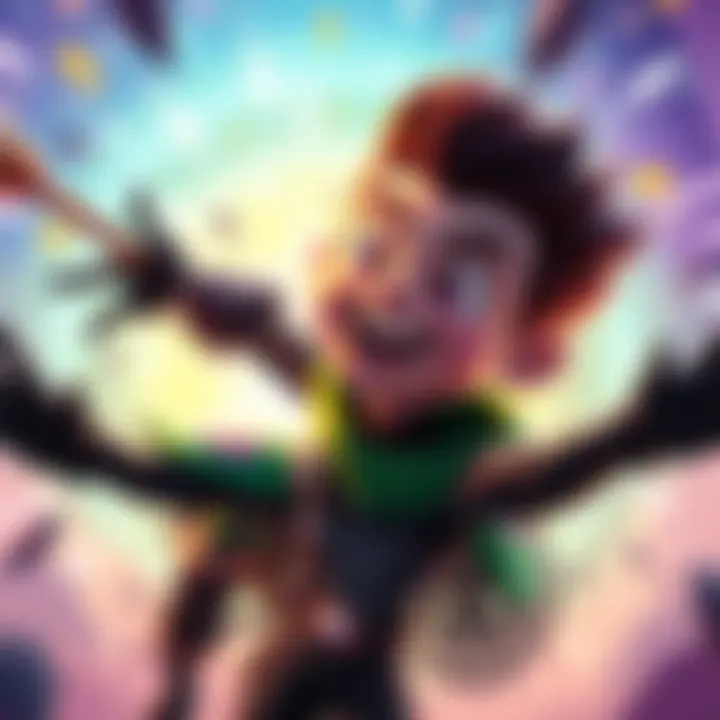 A vibrant character from the Starseed Reed animated series, displaying excitement and adventure against a colorful backdrop.