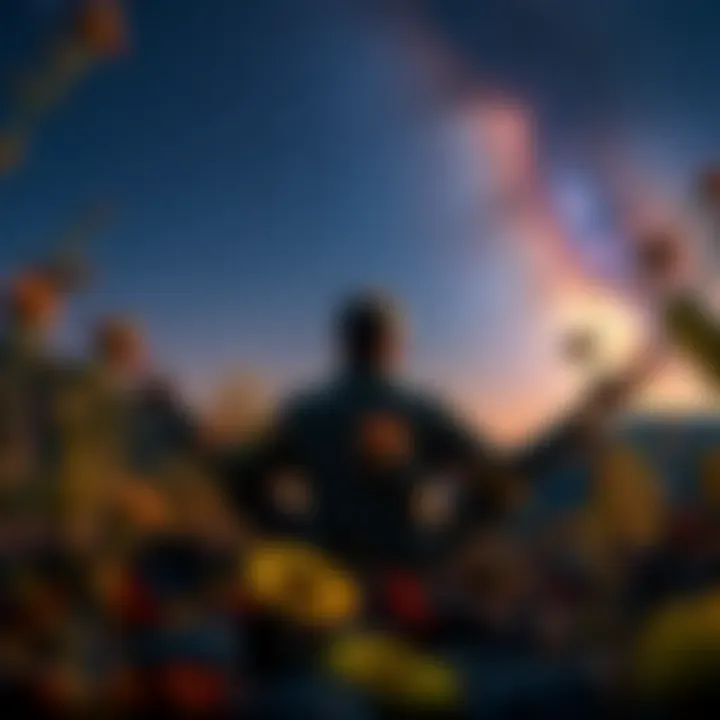A person practicing CE5 meditation under a starry sky, surrounded by nature