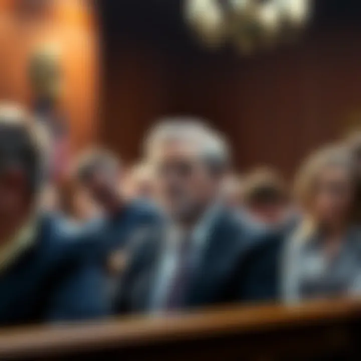 Steven Avery in court A courtroom scene showing Steven Avery during a trial, surrounded by lawyers and spectators, highlighting the tension of his case.