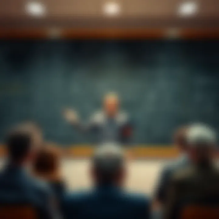 Steven Butler presenting his gravity theory Steven Butler stands in front of a blackboard filled with complex equations, expressing his controversial gravity theory. A small group of skeptical people observes him, illustrating tension in academ...
