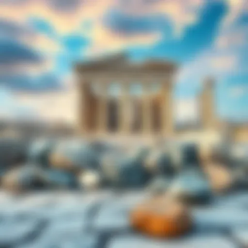 A collection of stones from various Greek temple ruins arranged on an altar dedicated to Zeus, symbolizing friendship and devotion.