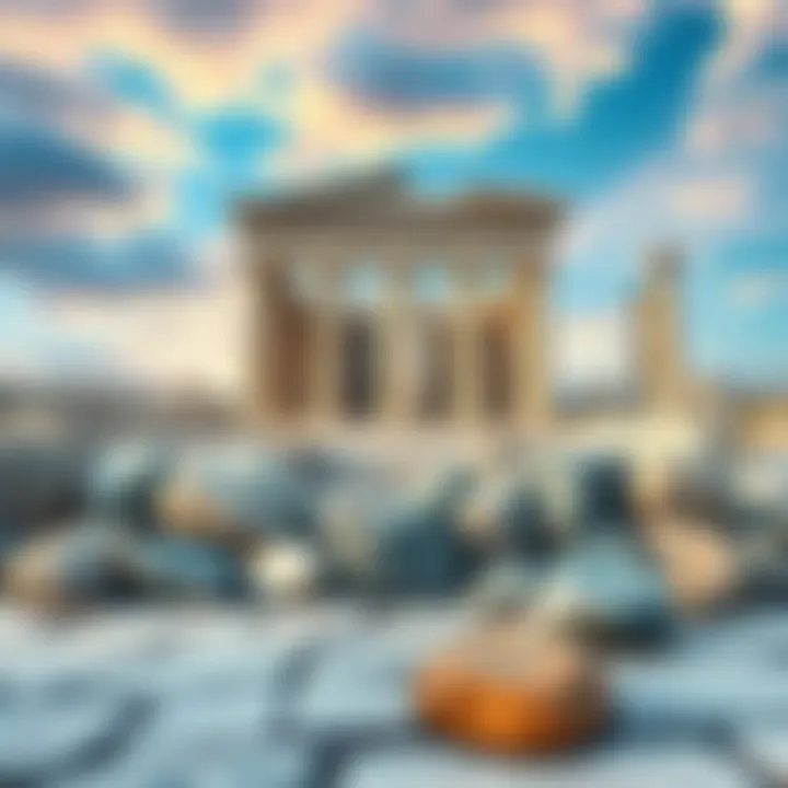 A collection of stones from various Greek temple ruins arranged on an altar dedicated to Zeus, symbolizing friendship and devotion.