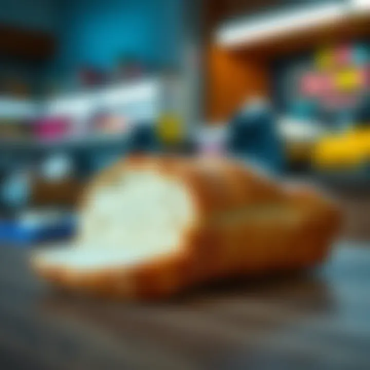 Store-bought bread on a table A loaf of store-bought bread with a plastic-like texture sitting on a wooden table