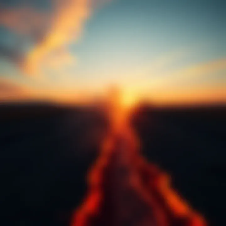 Straight Burn Line in Morning Light A clear, straight burn line on the ground with a sunrise in the background, causing curiosity about its origin.