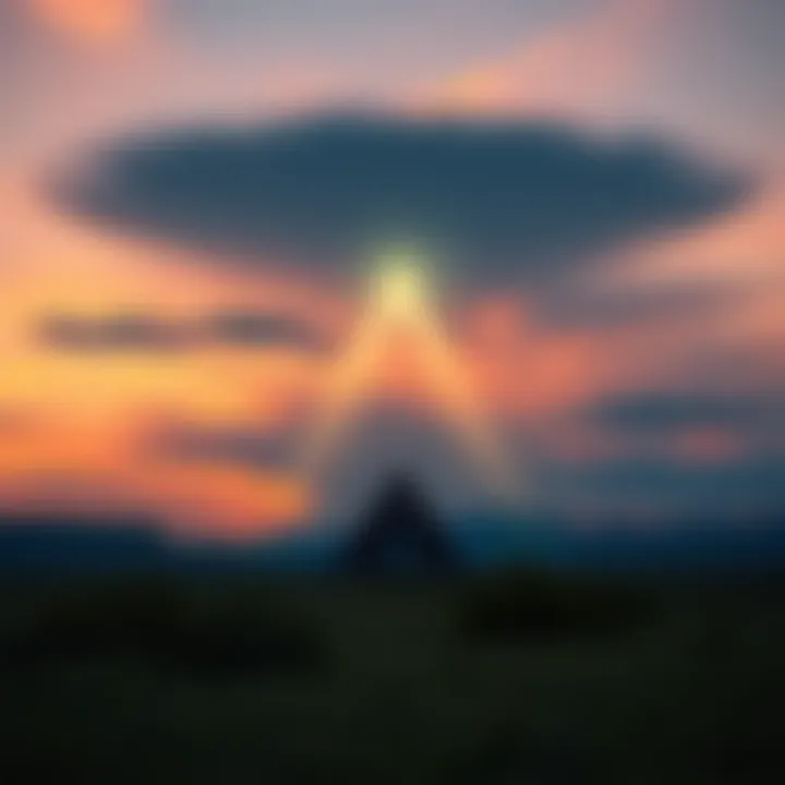 Unusual lights and shapes in the sky above Skinwalker Ranch triangle during dusk