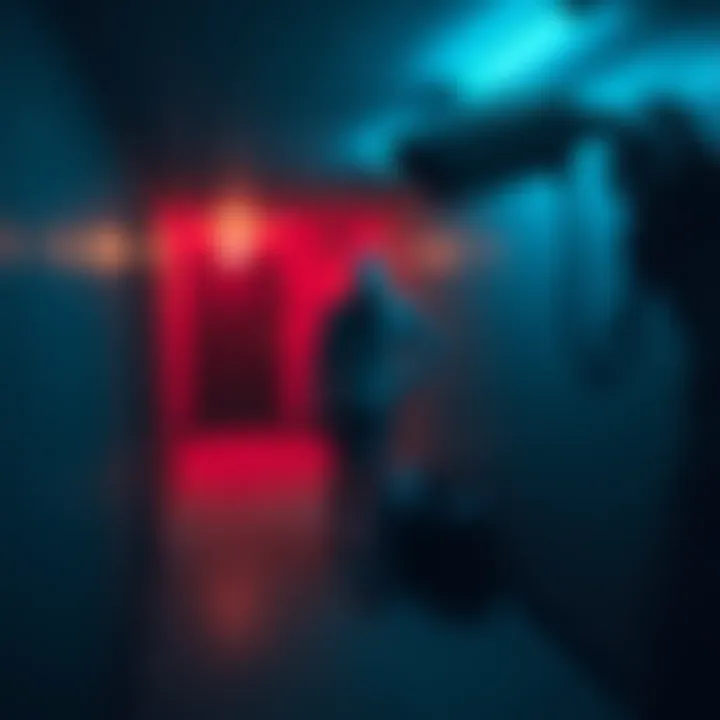 Security camera footage shows a ghostly figure appearing in a dimly lit area, intriguing viewers.