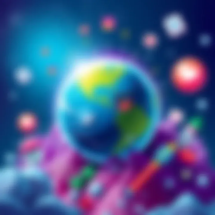 A colorful illustration representing the Strange Earth meme with playful elements and social media icons around it.