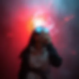 A person experiencing unusual phenomena linked to Zepar, surrounded by mist and glowing lights, representing the bizarre encounter