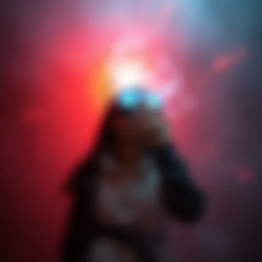 A person experiencing unusual phenomena linked to Zepar, surrounded by mist and glowing lights, representing the bizarre encounter
