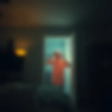 Eerie figure spotted in a dimly lit room while someone is home alone