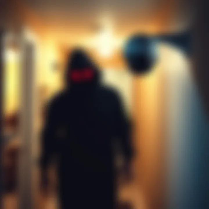 Mysterious figure captured on home security camera in 2014, appearing in an upstairs hallway