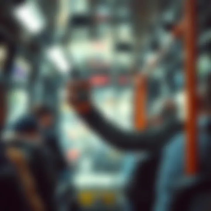 A person holding an unusual object on a city bus, sparking curiosity among commuters.