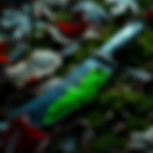 A mysterious knife with green wax found on the ground in New Orleans, surrounded by leaves and moss.