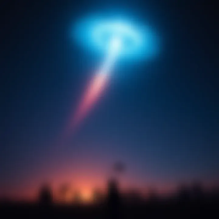 A bright, erratic light moving across the night sky, with witnesses observing it from below.