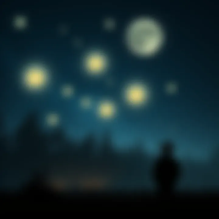 Mysterious orbs of light floating above a dark forest in Sweden, with a silhouette of a farmer observing the scene.