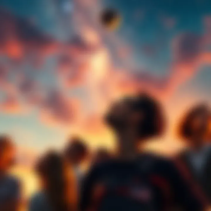 People looking up at the sky, curious about unusual sounds coming from above.