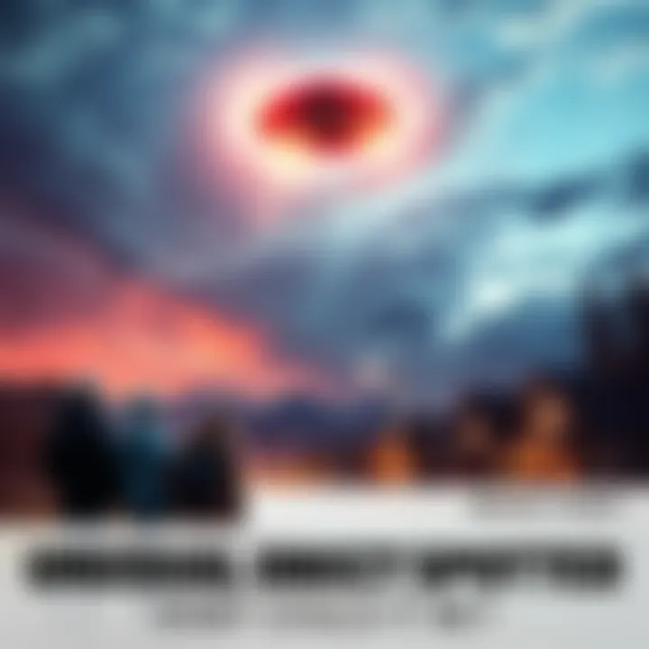 A bright, unusual object hovering above a small town with curious people looking up, discussing its presence.