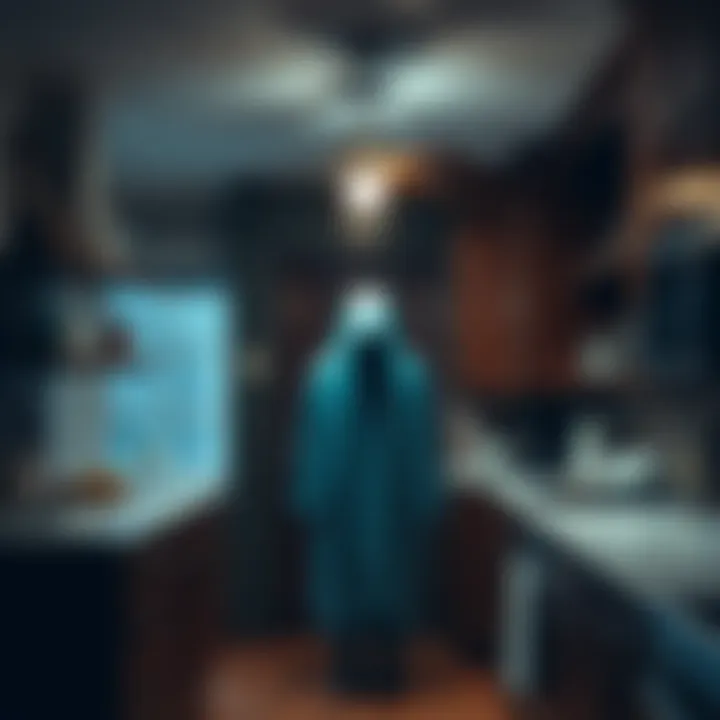 Edited photo showing a ghostly figure in a dimly lit kitchen